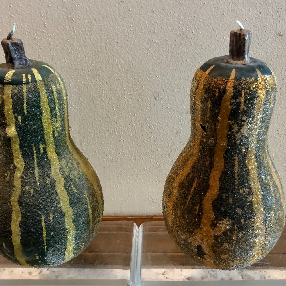 Pottery Barn Gourd Candles Sparkle Glitter New Bundle set of 2 LARGE - Picture 4 of 14